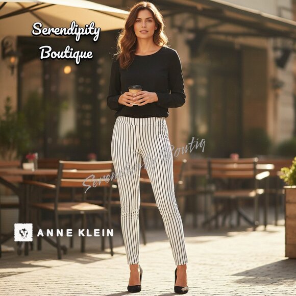 Ann Klein Sleek Classy Skinny Pin Stripe Pull On Jegging Career Dress Pants - Picture 1 of 13
